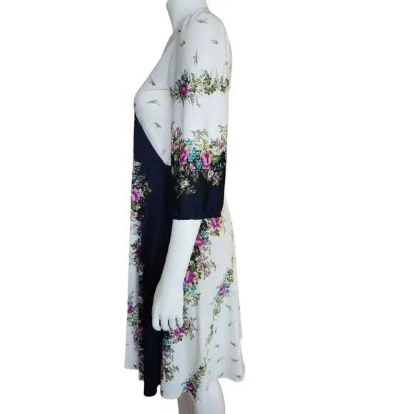 VTG 70s Piccolo Floral Border Print Midi Dress Boho Cottagecore Romantic V-Neck - Picture 4 of 7